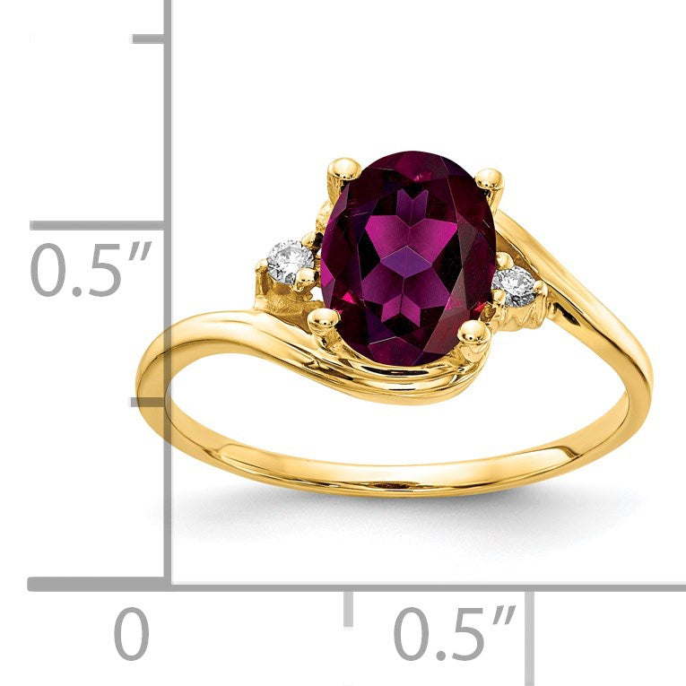 14k 8x6mm Oval Rhodolite Garnet and AA Diamond Ring