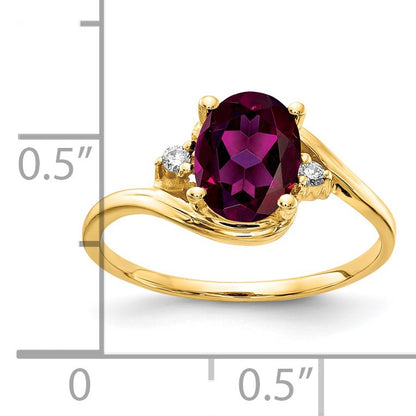 14k 8x6mm Oval Rhodolite Garnet and AA Diamond Ring