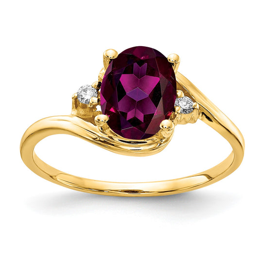 14k 8x6mm Oval Rhodolite Garnet and AA Diamond Ring