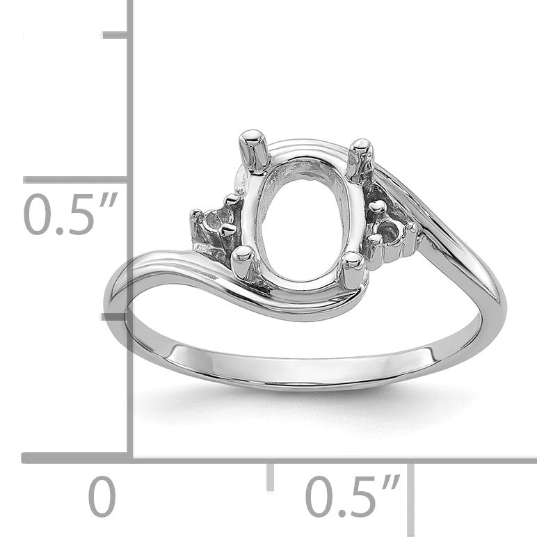 14k White Gold Holds 2-1.5mm Round and 1-8x6 Oval Gemstone Ring Mounting