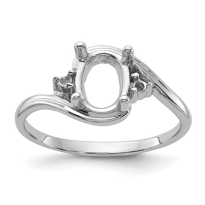 14k White Gold Holds 2-1.5mm Round and 1-8x6 Oval Gemstone Ring Mounting