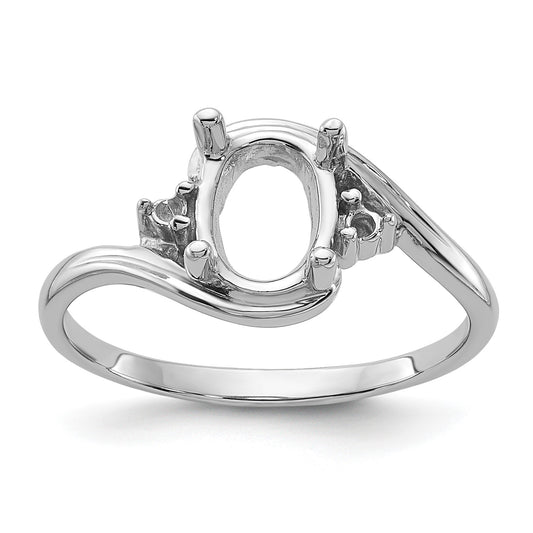 14k White Gold Holds 2-1.5mm Round and 1-8x6 Oval Gemstone Ring Mounting