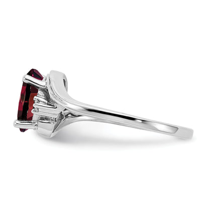 14k White Gold 8x6mm Oval Garnet and AA Diamond Ring