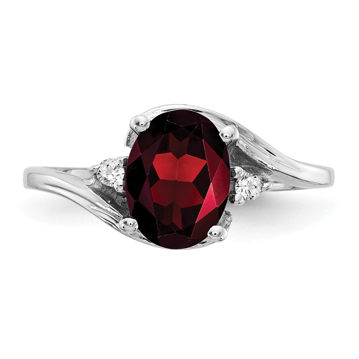 14k White Gold 8x6mm Oval Garnet and AA Diamond Ring