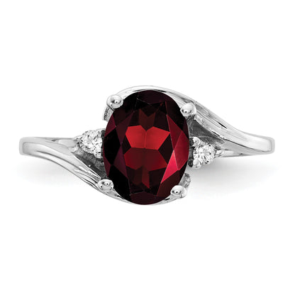 14k White Gold 8x6mm Oval Garnet and AA Diamond Ring