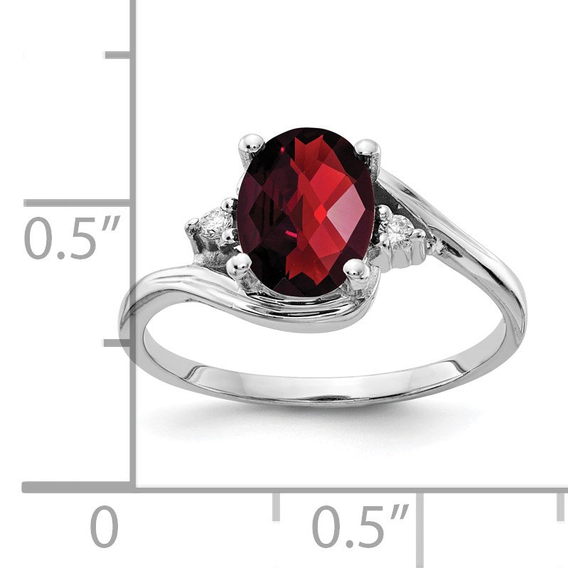 14k White Gold 8x6mm Oval Garnet and AA Diamond Ring