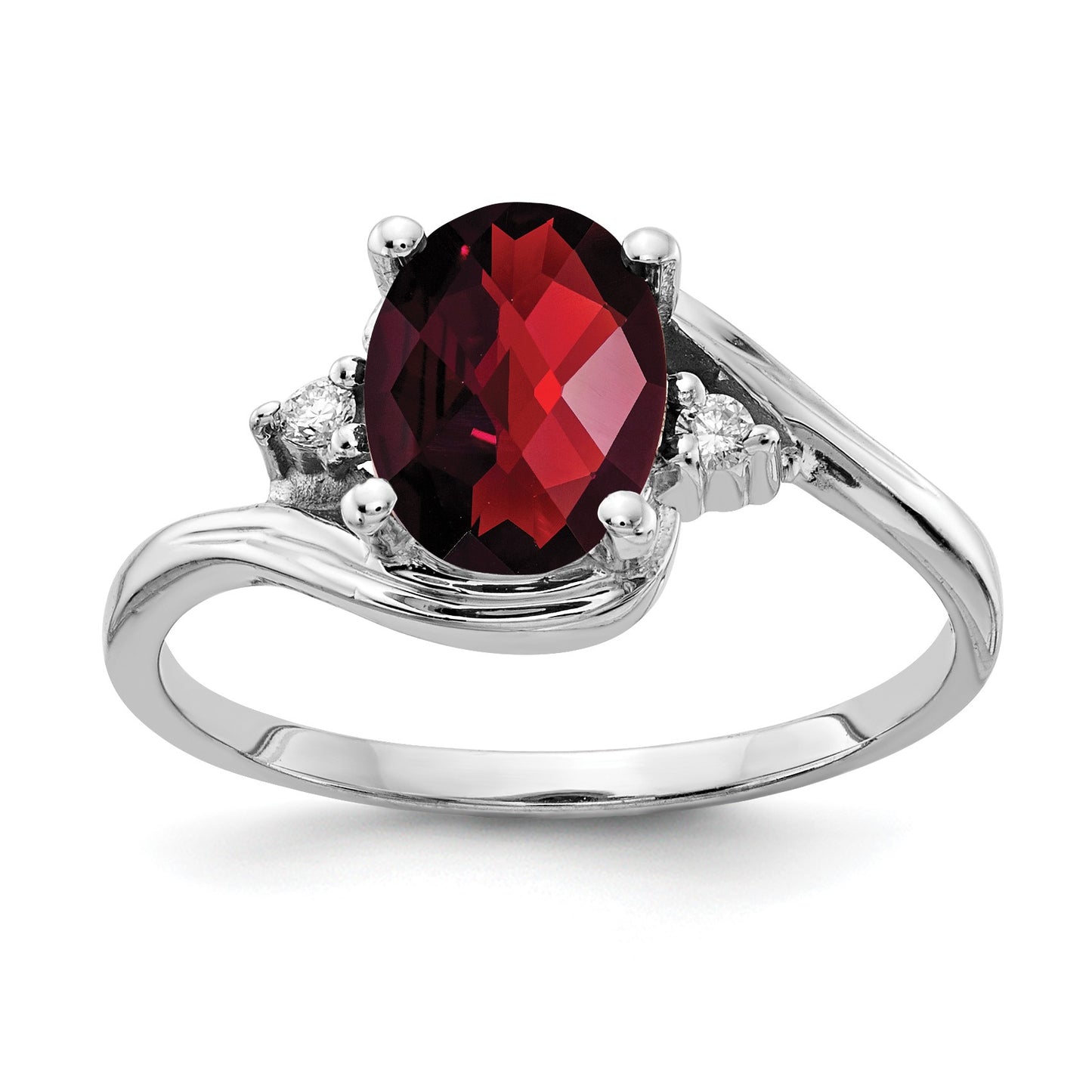 14k White Gold 8x6mm Oval Garnet and AA Diamond Ring