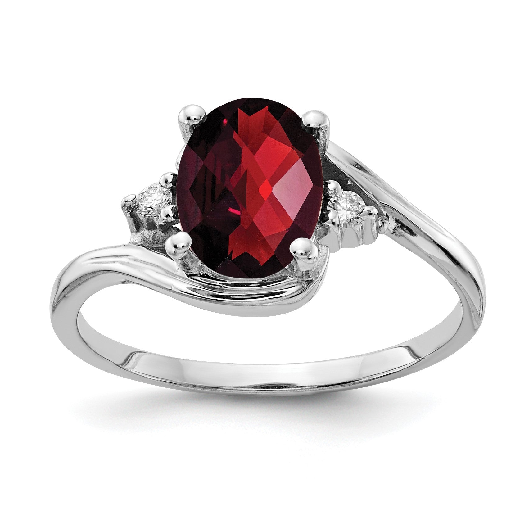 14k White Gold 8x6mm Oval Garnet and AA Diamond Ring
