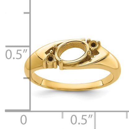 14k Polished Holds 2-1.9mm Diamond and 7x5 Oval Gemstone Ring Mounting