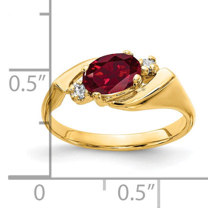 14k 7x5mm Oval Lab-Created Ruby and 1/20 carat AA Diamond Ring