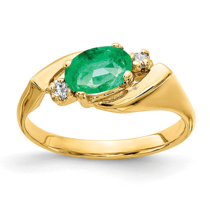 14k 7x5mm Oval Emerald and 1/20 carat AA Diamond Ring