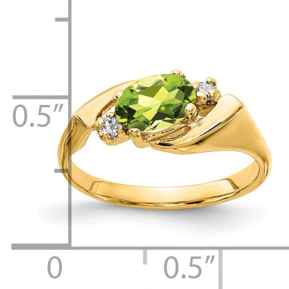 14k 7x5mm Oval Peridot and 1/20 carat AA Diamond Ring