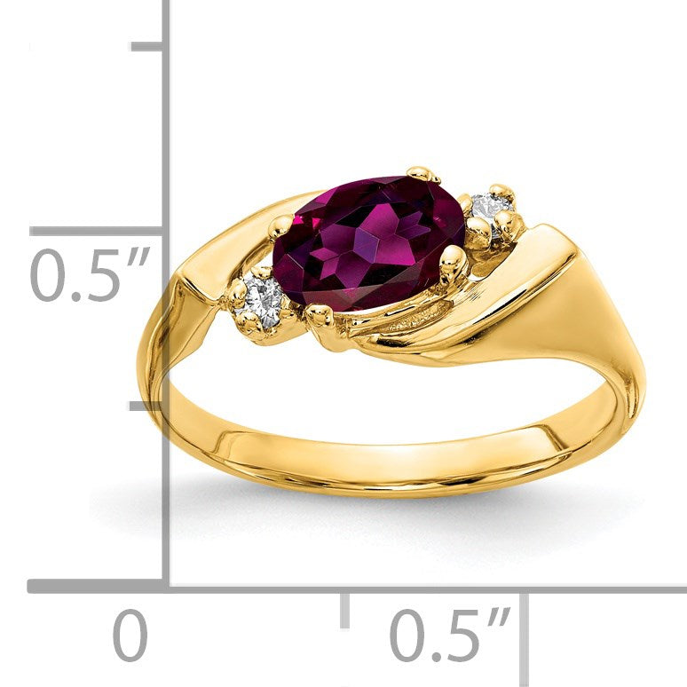 14k 7x5mm Oval Rhodolite Garnet and AA Diamond Ring