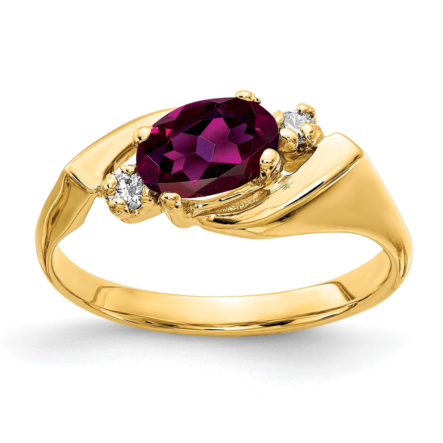 14k 7x5mm Oval Rhodolite Garnet and AA Diamond Ring