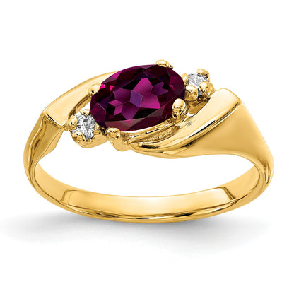 14k 7x5mm Oval Rhodolite Garnet and AA Diamond Ring