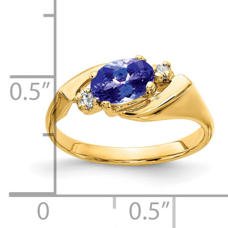 14k 7x5mm Oval Tanzanite and 1/20 carat AA Diamond Ring