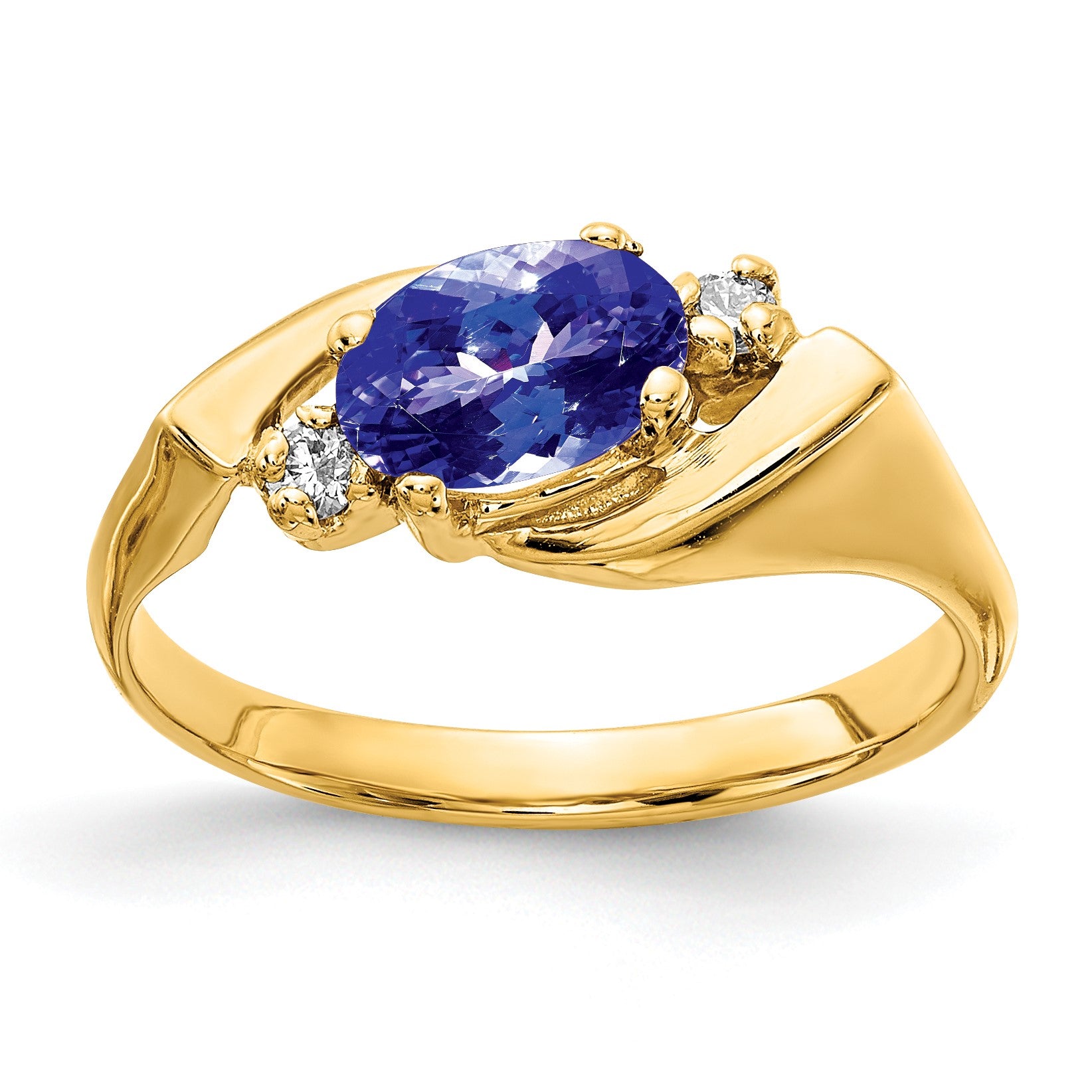 14k 7x5mm Oval Tanzanite and 1/20 carat AA Diamond Ring