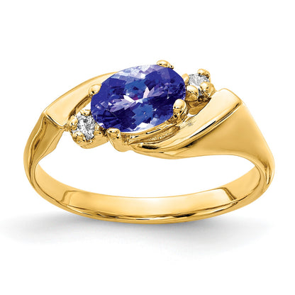 14k 7x5mm Oval Tanzanite and 1/20 carat AA Diamond Ring