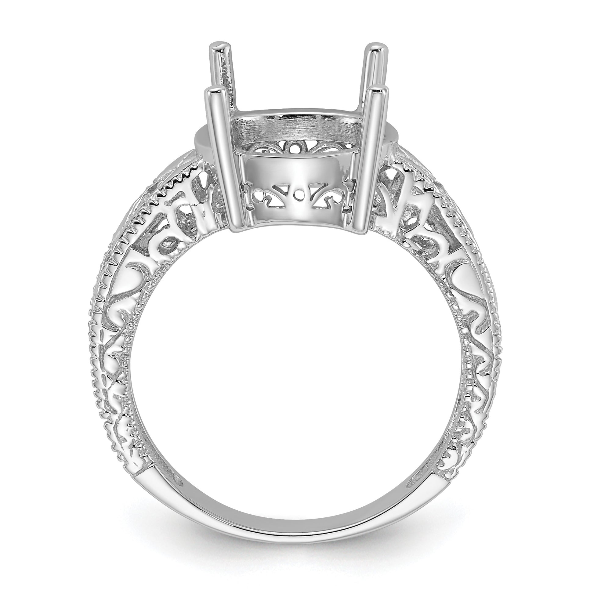 14k White Gold Holds 4-1.3mm Round and 1-12x10 Oval Gemstone Ring Mounting