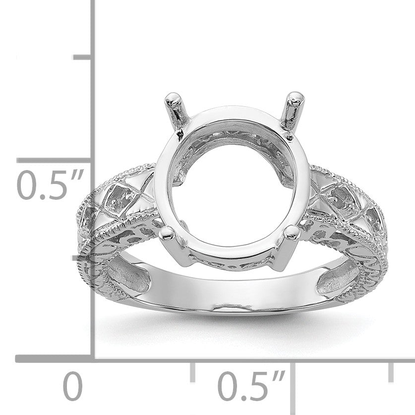 14k White Gold Holds 4-1.3mm Round and 1-12x10 Oval Gemstone Ring Mounting