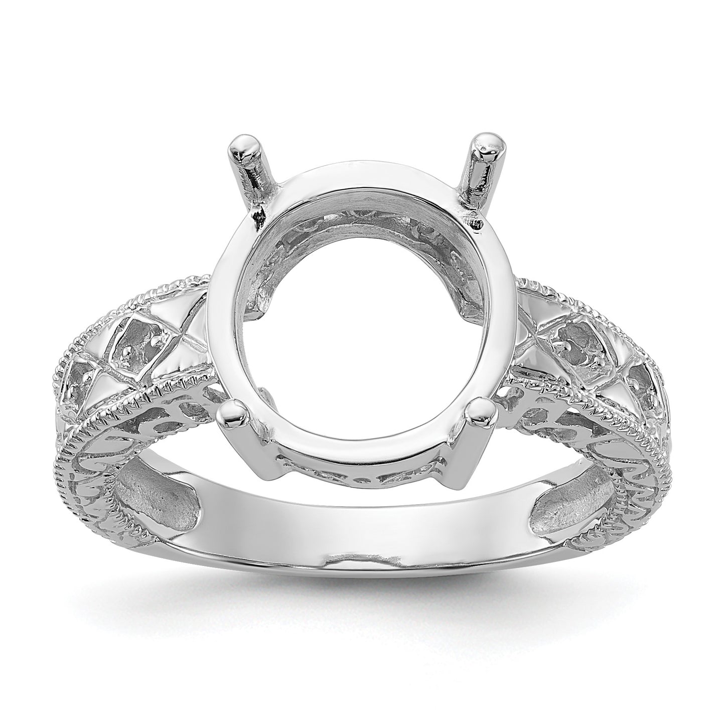 14k White Gold Holds 4-1.3mm Round and 1-12x10 Oval Gemstone Ring Mounting