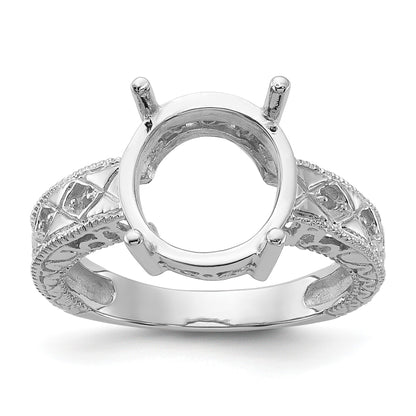 14k White Gold Holds 4-1.3mm Round and 1-12x10 Oval Gemstone Ring Mounting