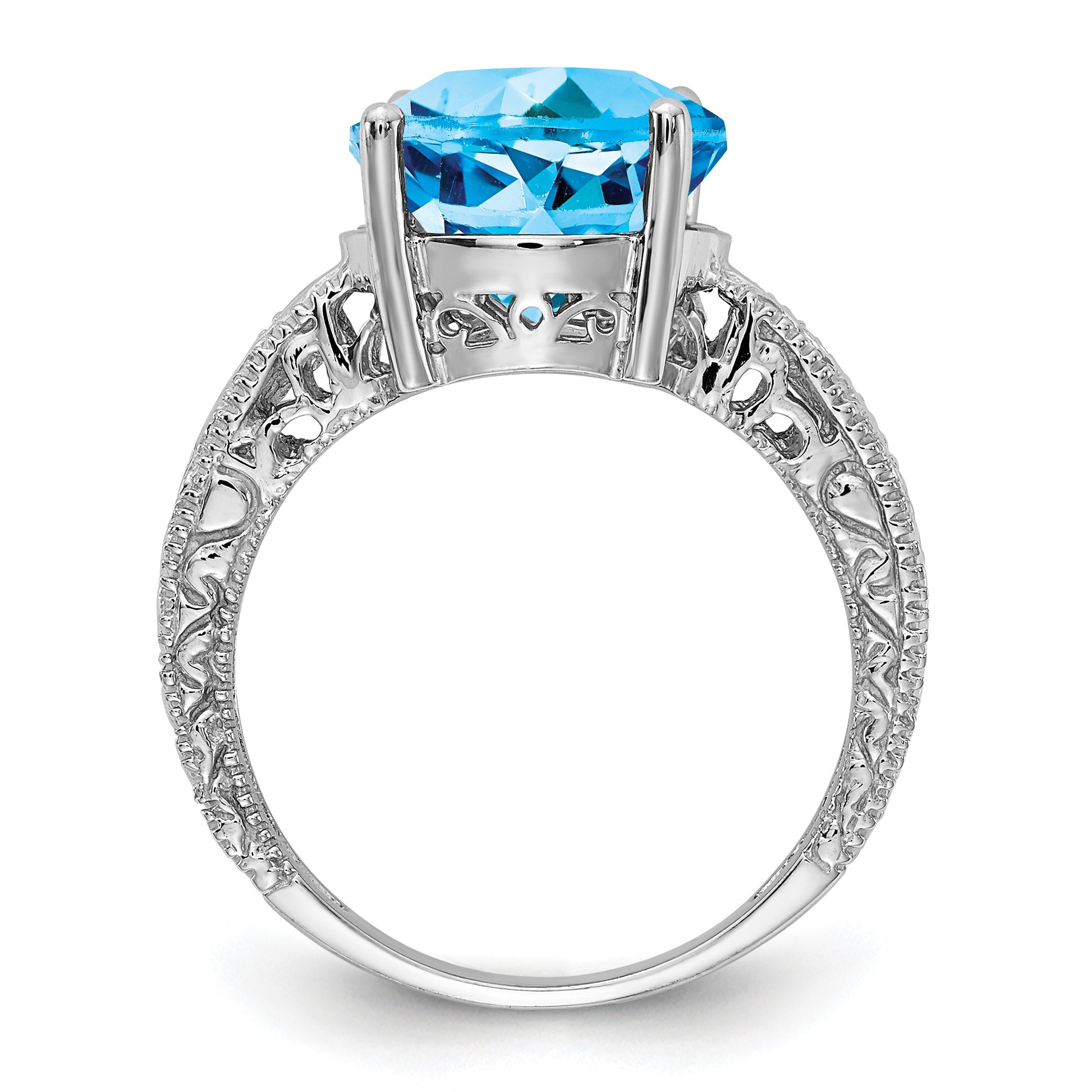 14k White Gold 12x10mm Oval Blue Topaz and 1/20 carat AA Diamond ring