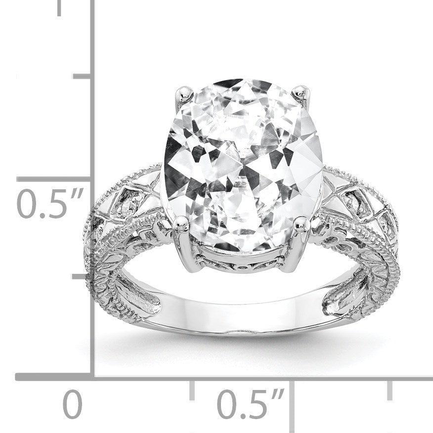 14k White Gold 12x10mm Oval Cubic Zirconia and 1/20 carat AA Diamond ring
