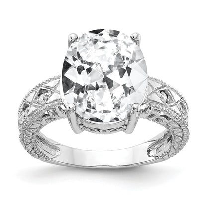 14k White Gold 12x10mm Oval Cubic Zirconia and 1/20 carat AA Diamond ring