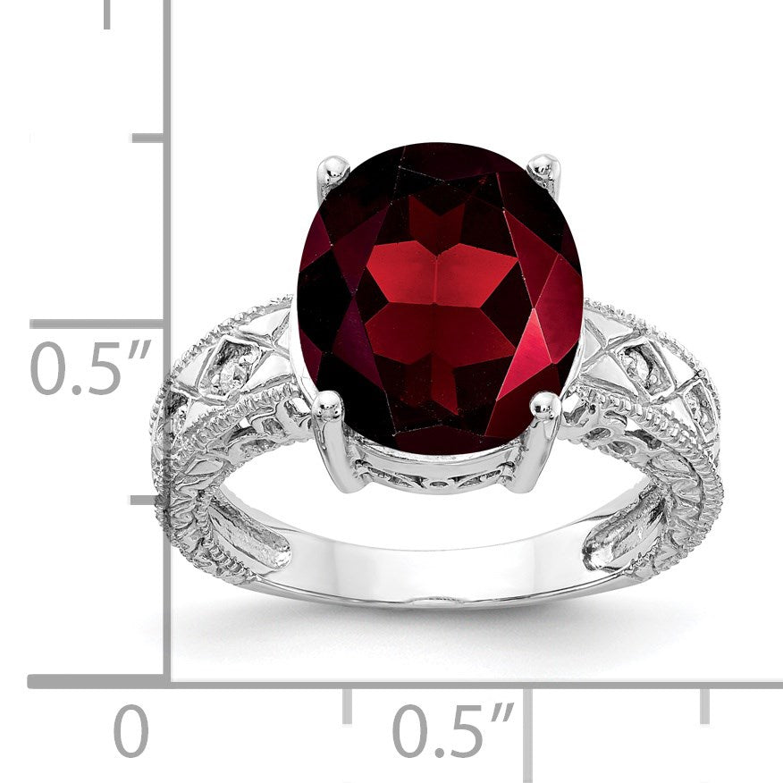 14k White Gold 12x10mm Oval Garnet and 1/20 carat AA Diamond ring