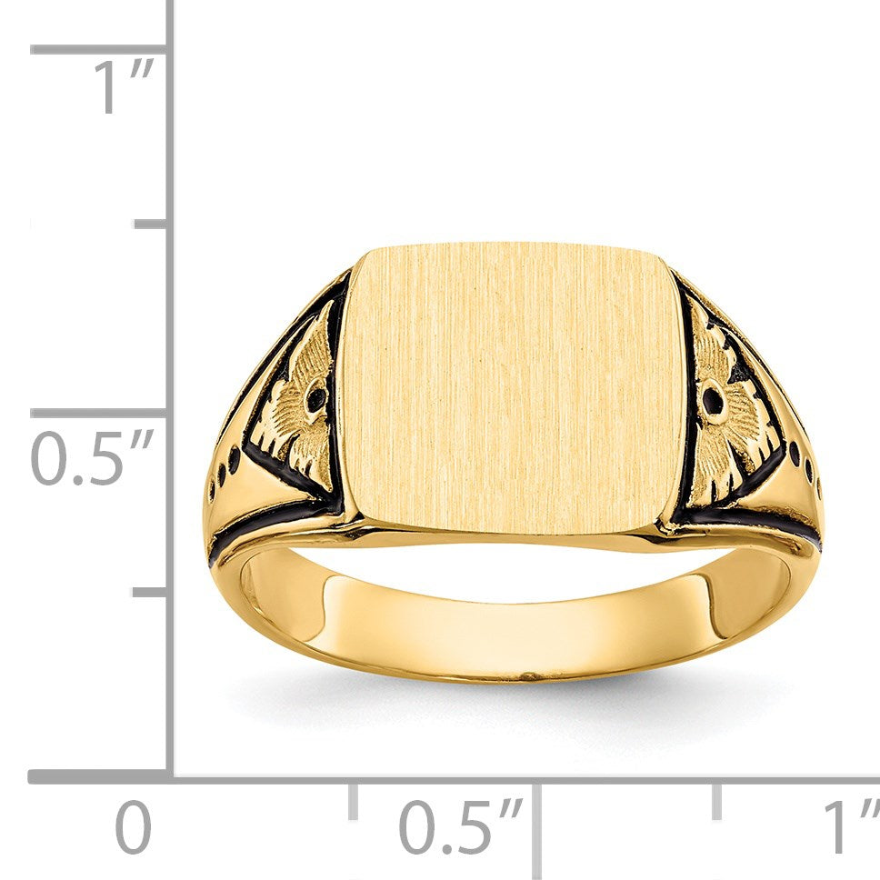 14k 11.5x11.0mm Square Closed Back Antiqued Signet Ring