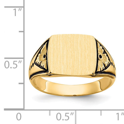 14k 11.5x11.0mm Square Closed Back Antiqued Signet Ring