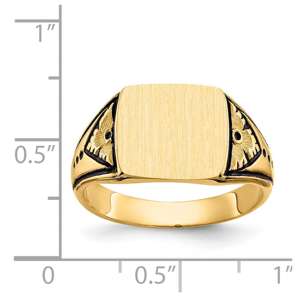 14k 11.0x11.5mm Closed Back Antiqued Signet Ring