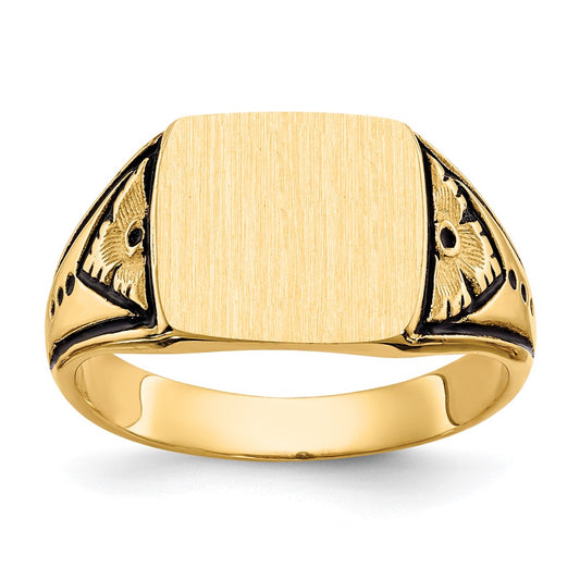 14k 11.0x11.5mm Closed Back Antiqued Signet Ring