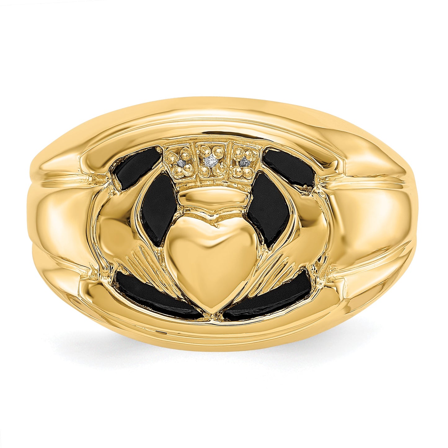 14k Mens AA Diamond and Onyx Claddagh Ring