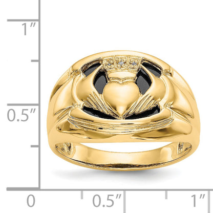 14k Mens AA Diamond and Onyx Claddagh Ring