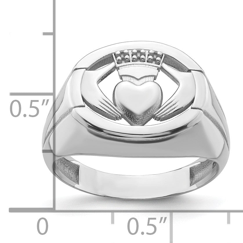 14k White Gold .01ct. Diamond and Onyx Mens Claddagh Ring Mounting