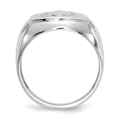 14k White Gold Mens AA Diamond and Onyx Claddagh Ring