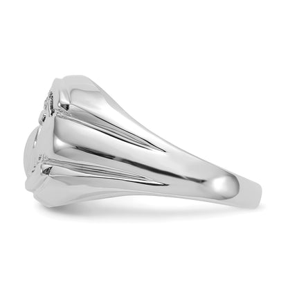 14k White Gold Mens AA Diamond and Onyx Claddagh Ring