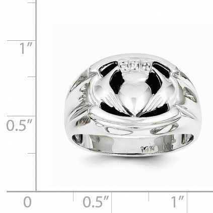 14k White Gold Mens AA Diamond and Onyx Claddagh Ring
