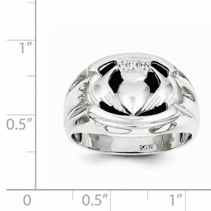 14k White Gold Mens AA Diamond and Onyx Claddagh Ring