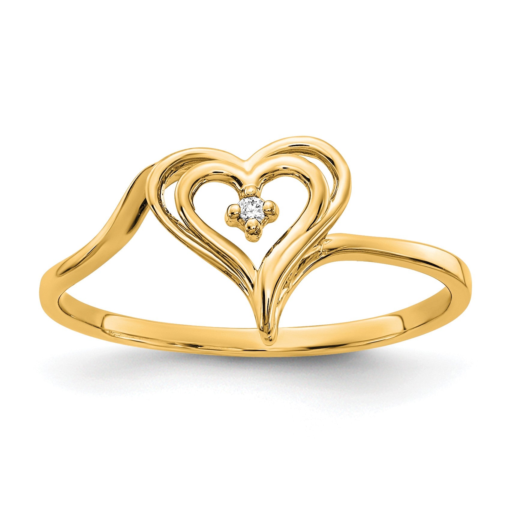 14k Polished AA Diamond Heart Ring