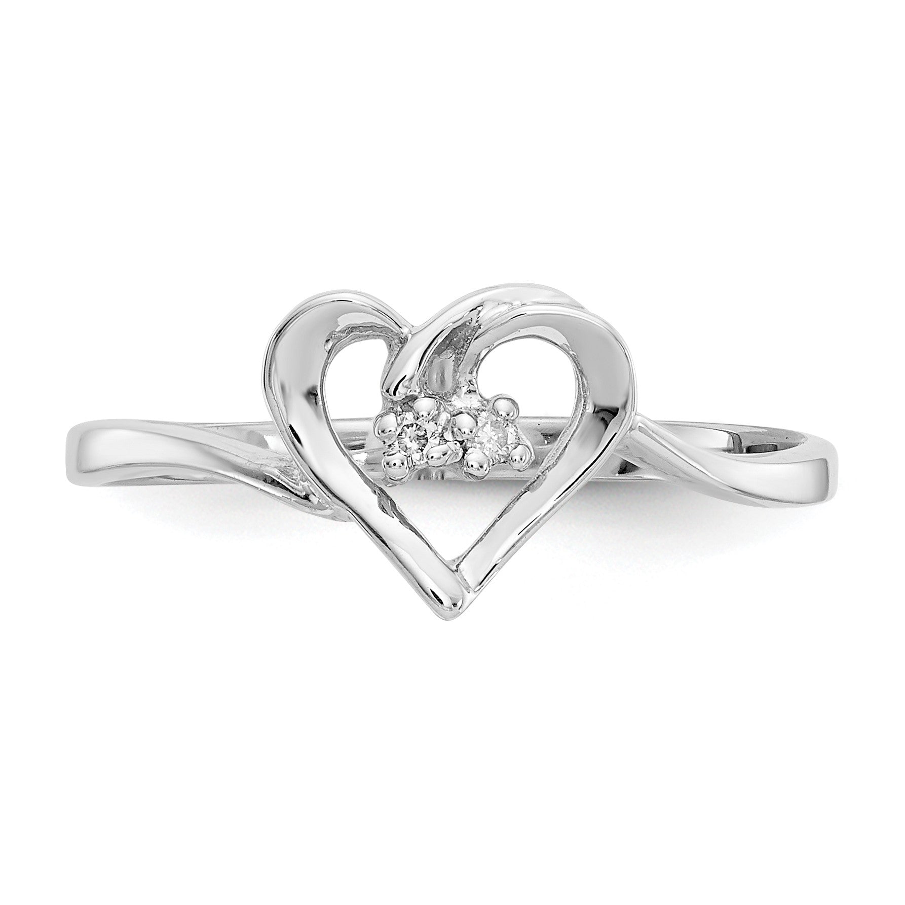 14k White Gold AA Diamond Heart Ring