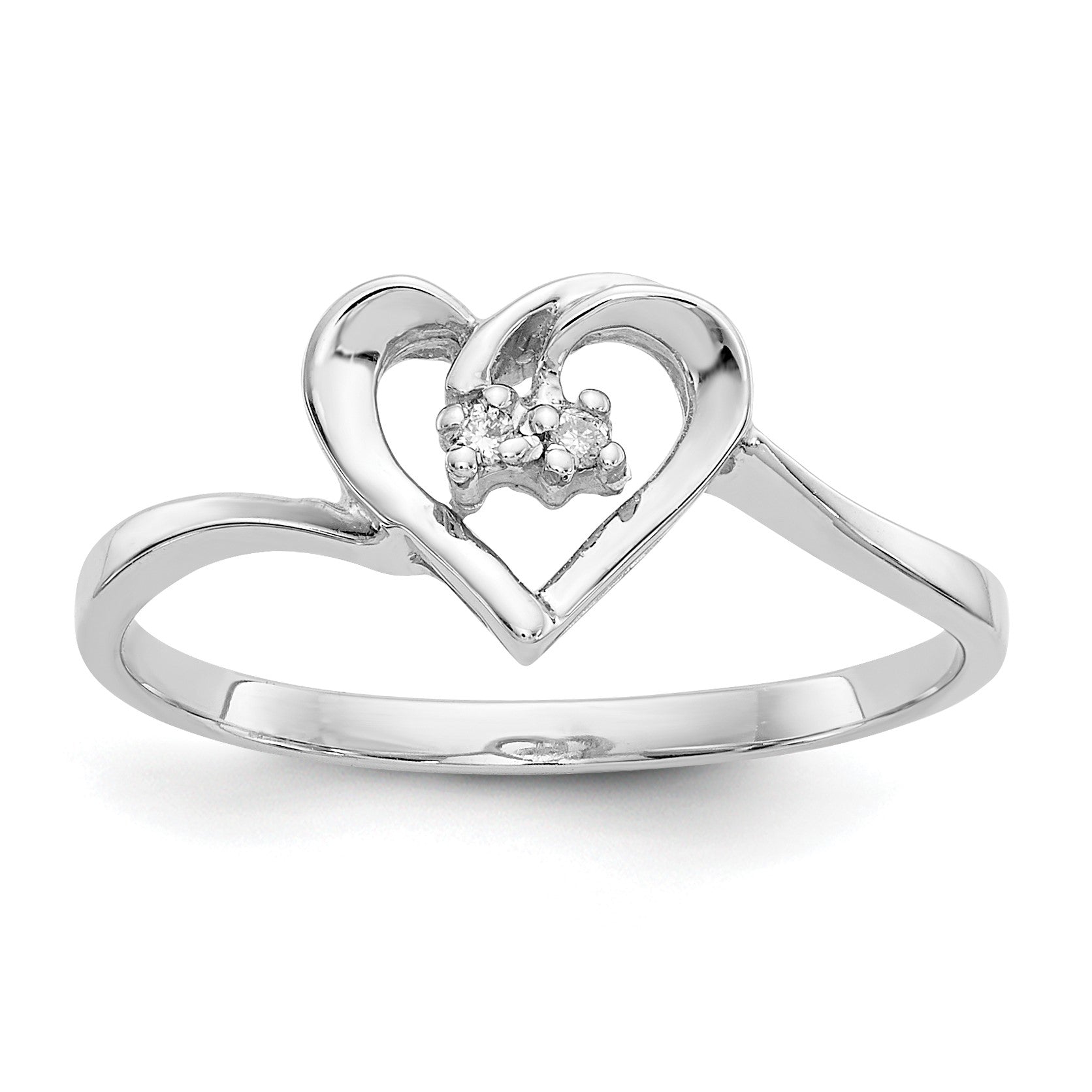 14k White Gold AA Diamond Heart Ring