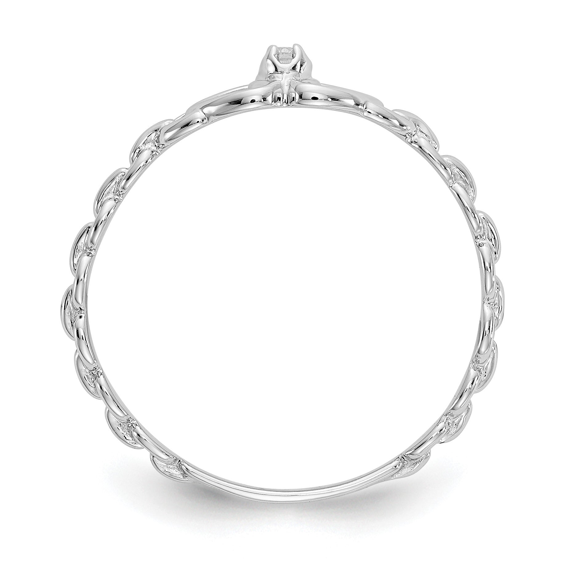 14k White Gold Polished AA Diamond Two Hearts Ring