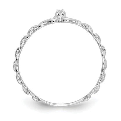 14k White Gold Polished AA Diamond Two Hearts Ring