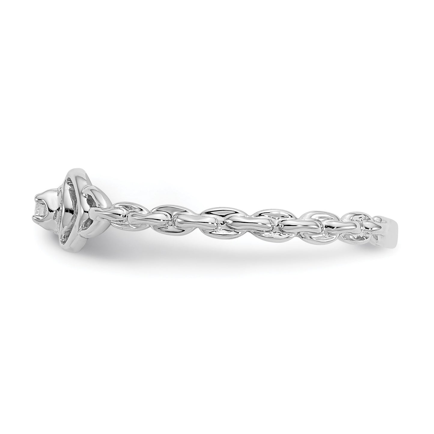 14k White Gold Polished AA Diamond Two Hearts Ring