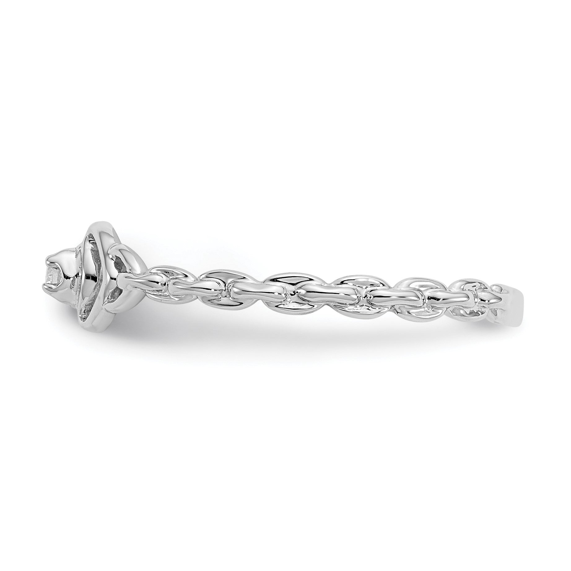 14k White Gold Polished AA Diamond Two Hearts Ring