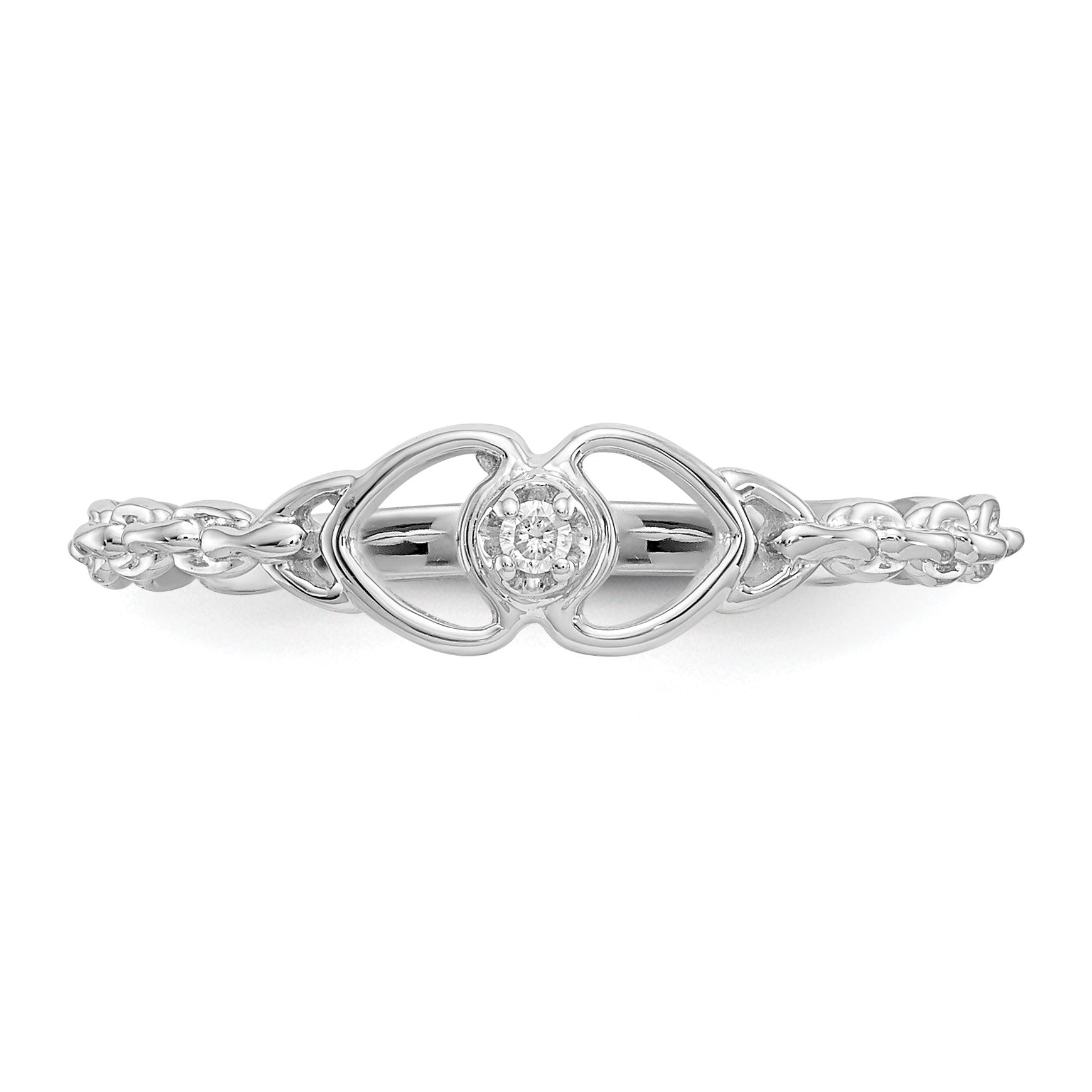 14k White Gold Polished AA Diamond Two Hearts Ring