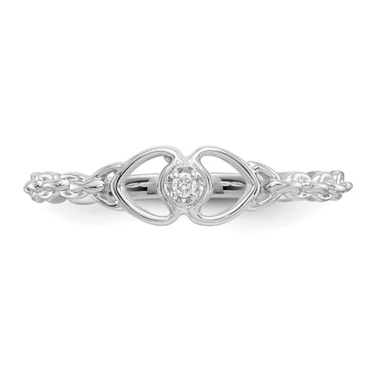 14k White Gold Polished AA Diamond Two Hearts Ring